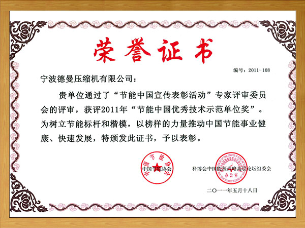 节能中国优秀技术示范单位奖